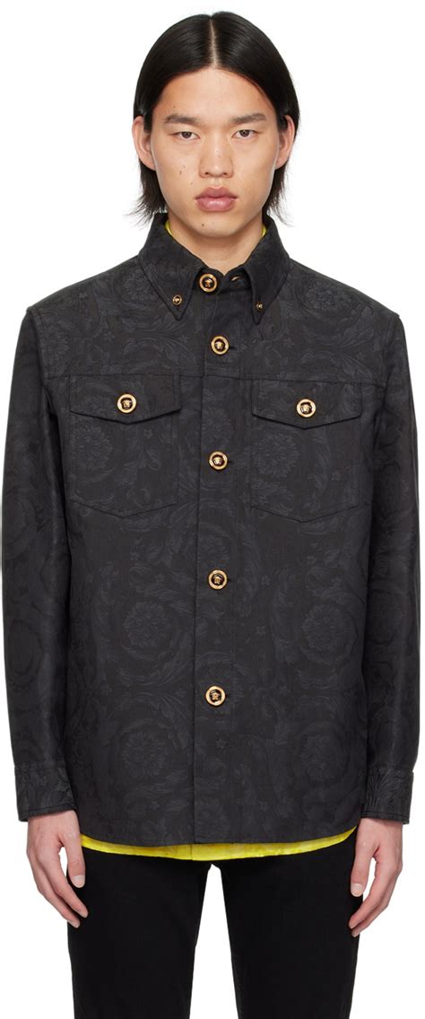 versace gray gradient with rectangle graphics button shirt|Versace: Gray Barocco Shirt .